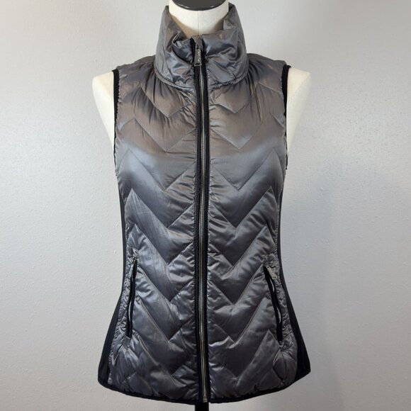 Calvin Klein Performance Womens Metallic Gray Puffer Vest Full Zip Size Small - Picture 1 of 15
